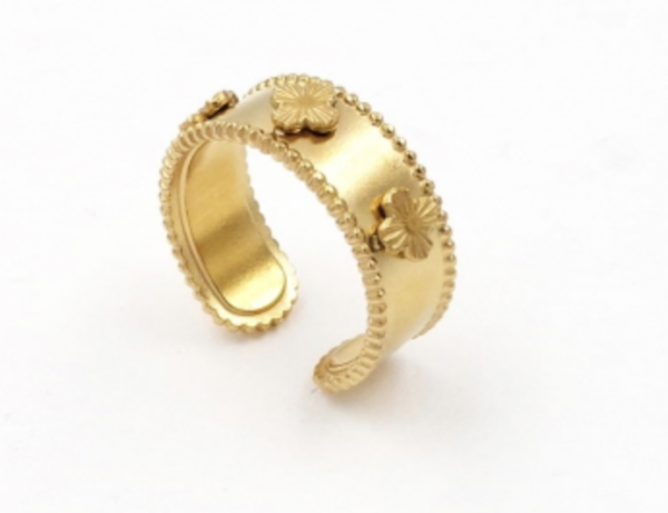 Golden Four-Leaf Clover Open Ring